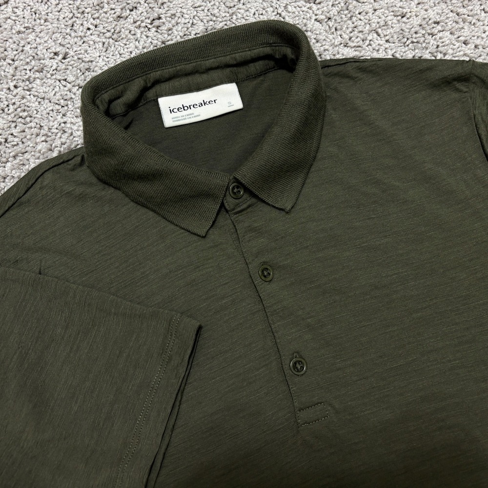 ICEBREAKER Polo Shirt Green Wool Short Sleeve Stretch Hiking Golf Mens Small